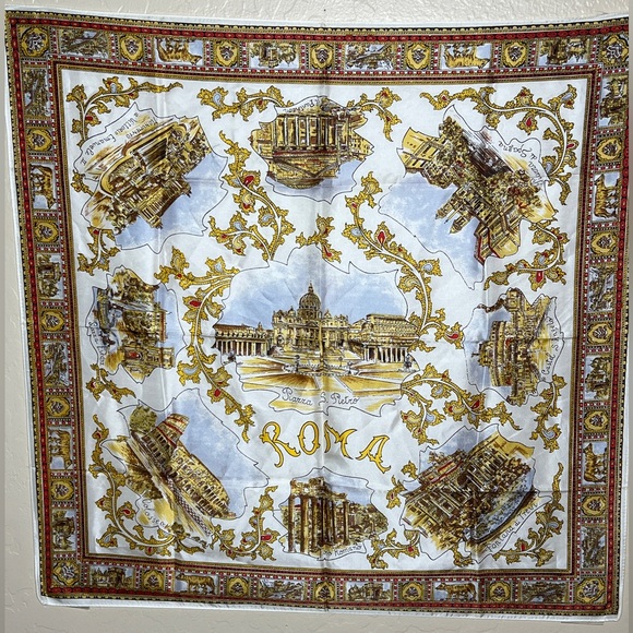 The Unbranded Brand Accessories - Vintage Roma Gold and White Landmark Souvenir Scarf
